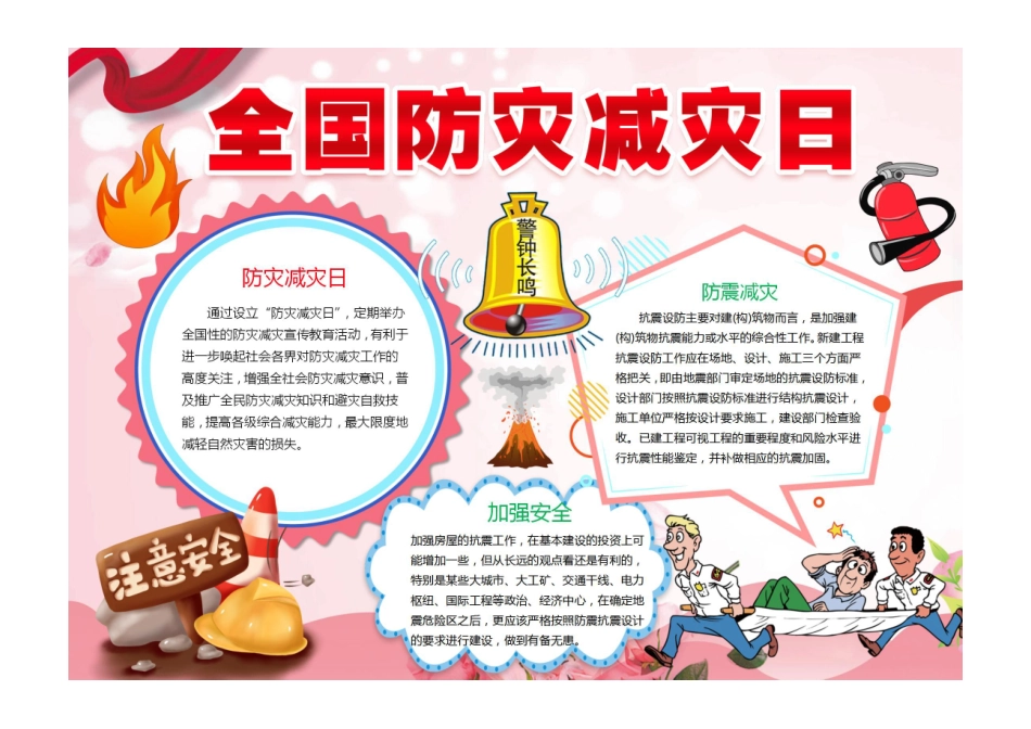 防灾减灾小报红色卡通全国防灾减灾日小报模板彩色有字.pdf_第1页
