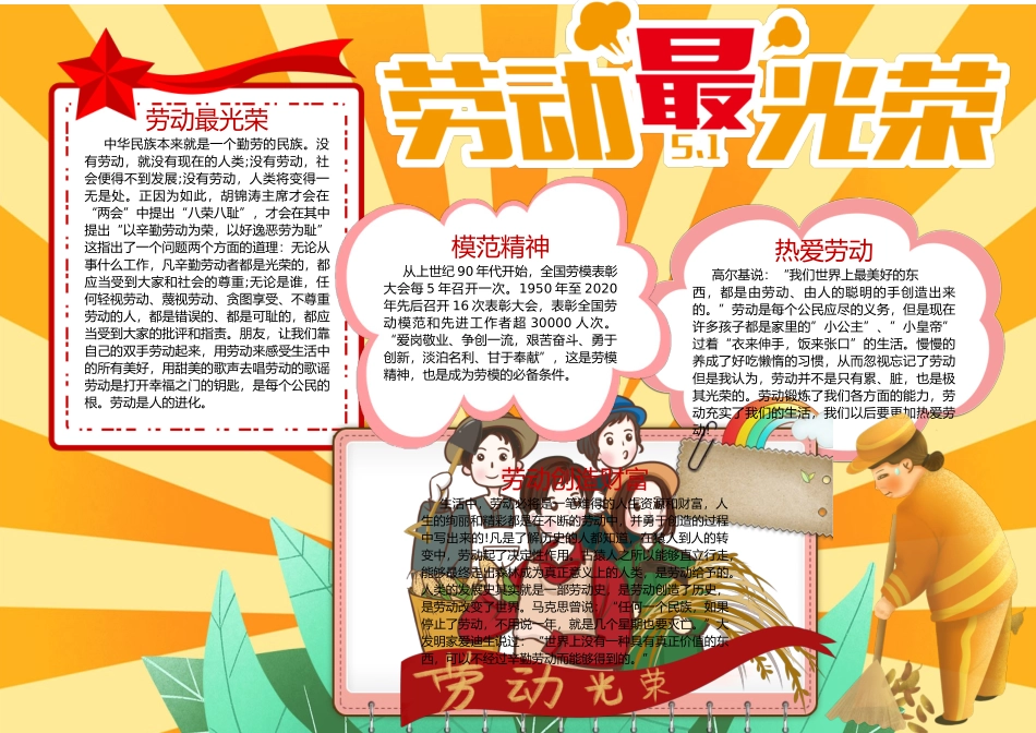 2022向劳模学习手抄报卡通插画风五一劳动节系列电子小报.docx_第1页