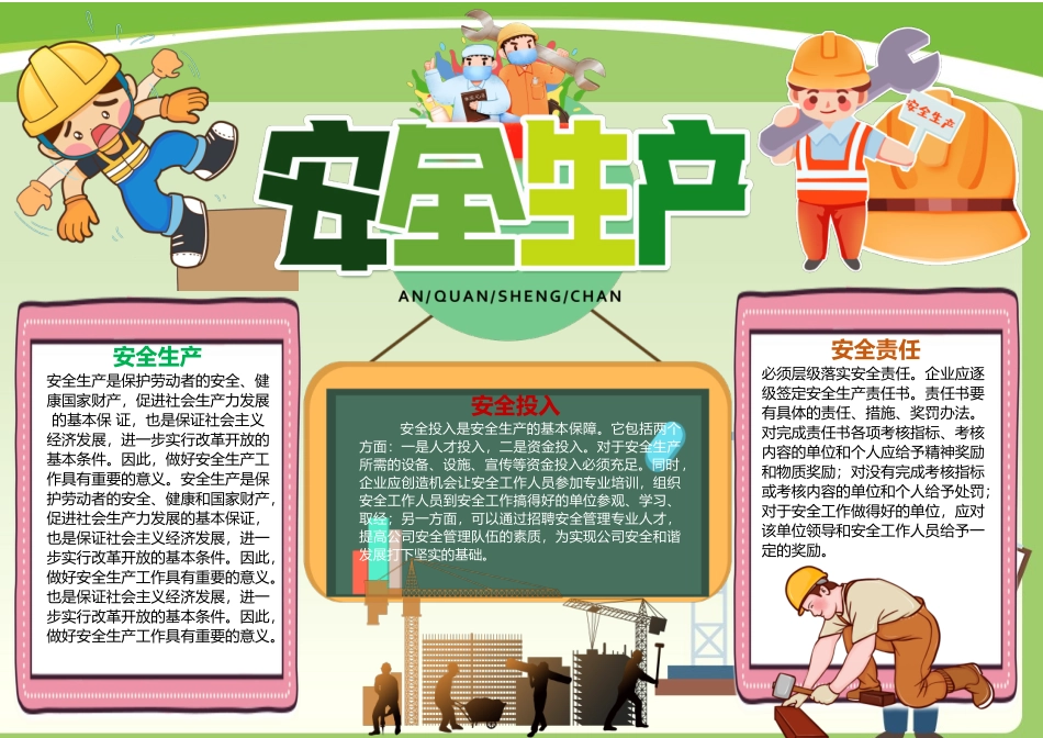安全生产手抄报绿色清新安全生产安全投入安全责任小报模板.docx_第1页