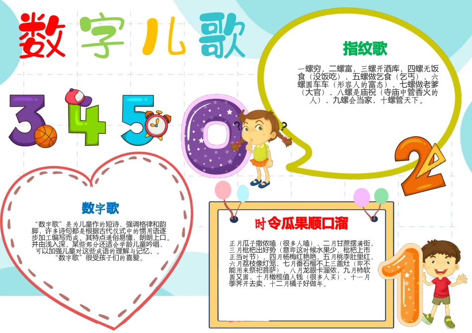 趣味数学小报知识数字儿歌手抄报A4小报.docx_第1页