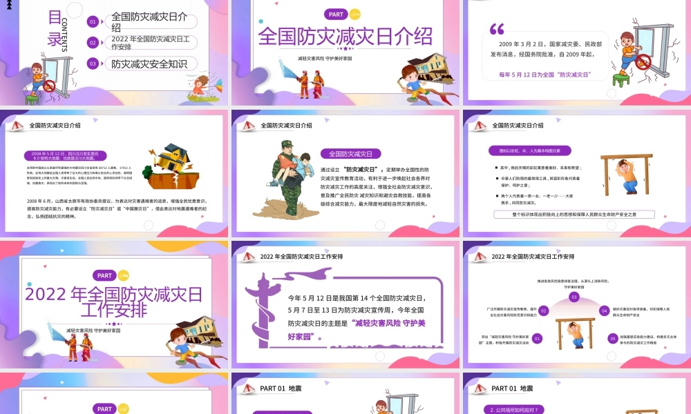 紫色卡通风全国防灾减灾日宣传课件PPT模板.pptx