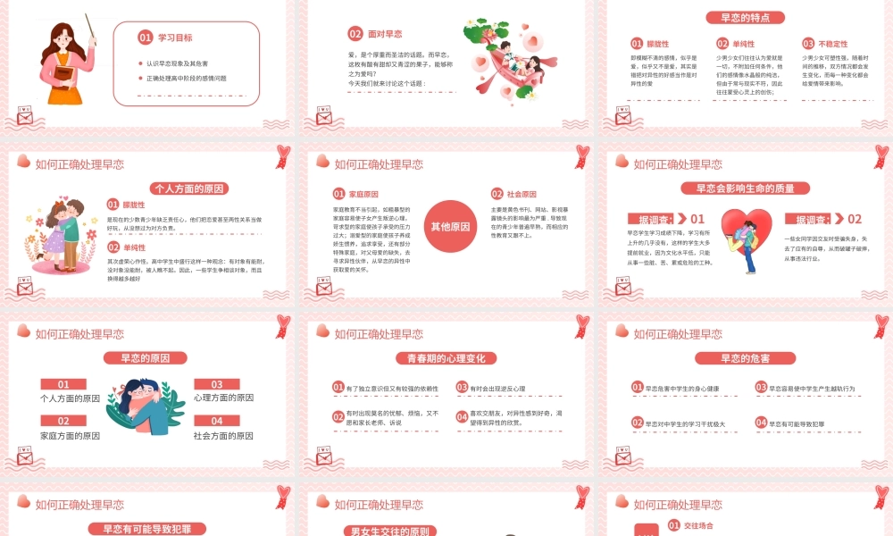 粉色卡通男女交往早恋知识教育PPT模板.pptx