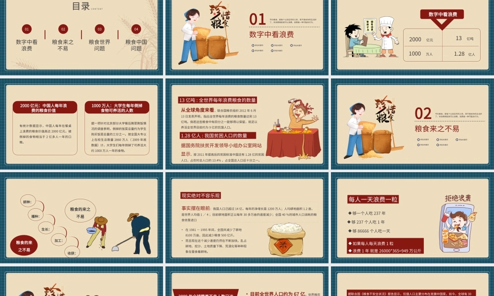 蓝色简约节约粮食光盘行动主题教育PPT模板.pptx