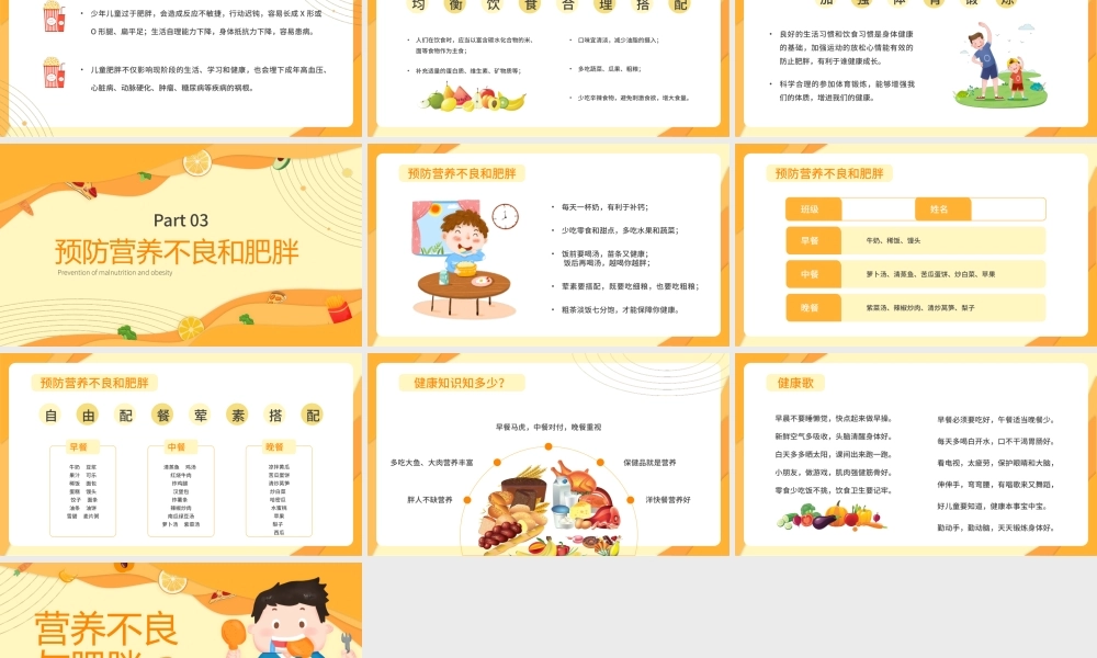 橙色卡通营养不良与肥胖知识介绍PPT模板.pptx