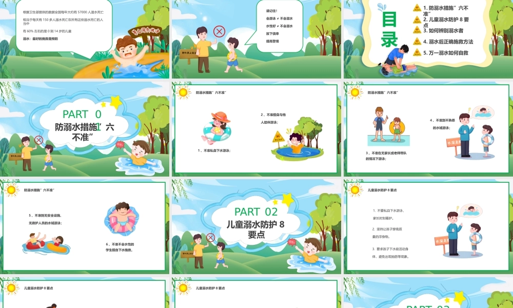 绿色卡通风安全暑假预防溺水PPT模板.pptx