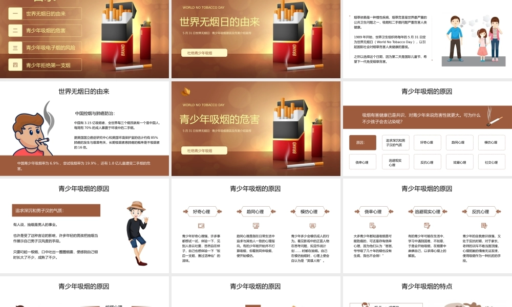 世界无烟日吸烟有害健康杜绝青少年吸烟主题教育PPT模板(含具体内容).pptx