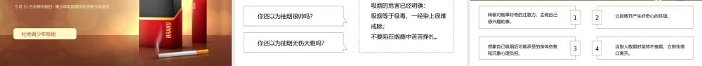 世界无烟日吸烟有害健康杜绝青少年吸烟主题教育PPT模板(含具体内容).pptx