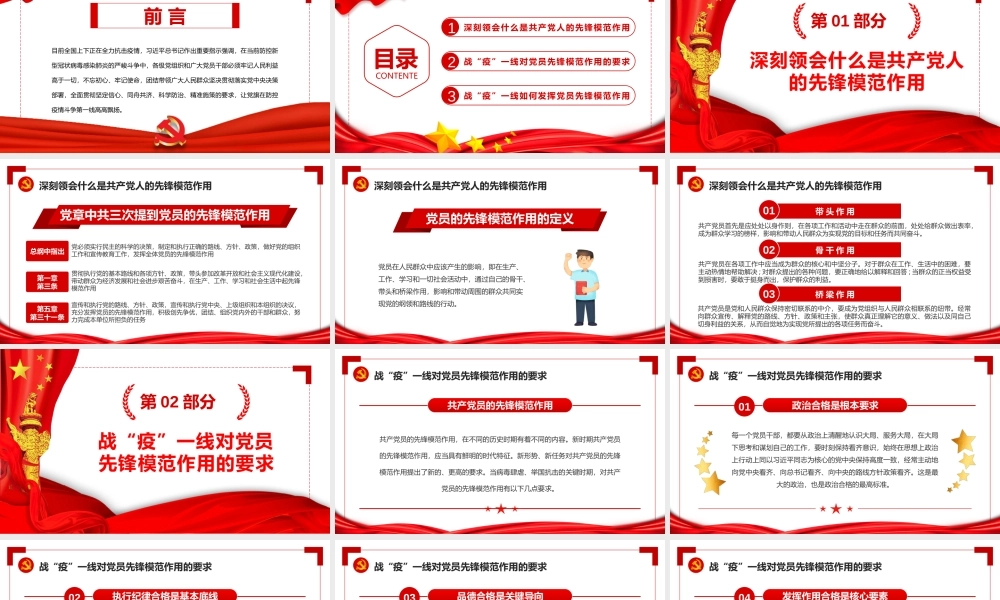 红色简约发挥党员先锋模范作用PPT模板.pptx