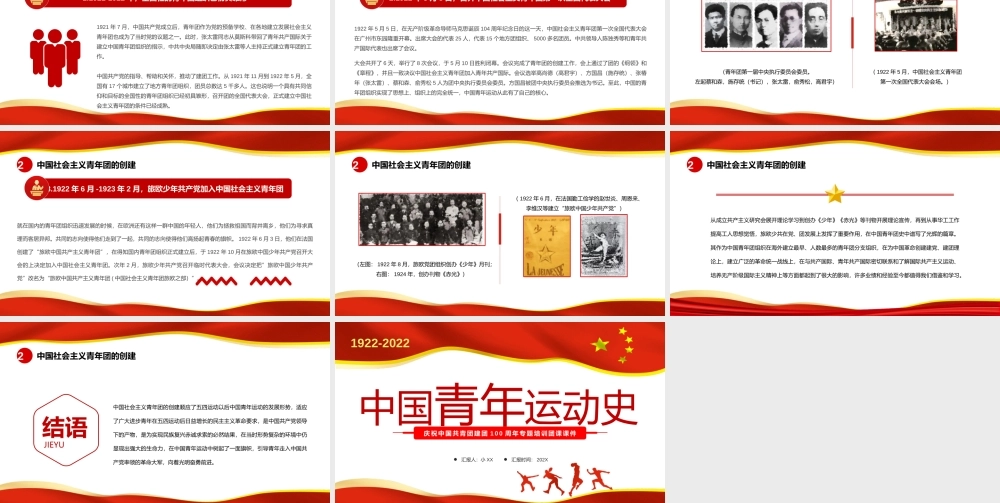 中国青年运动史PPT红色简洁五四以来党领导下的青年运动的光辉历程专题团课.pptx