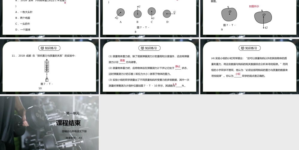 人教版八年级下册物理第一单元《力-中考真题链接》PPT课件.pptx
