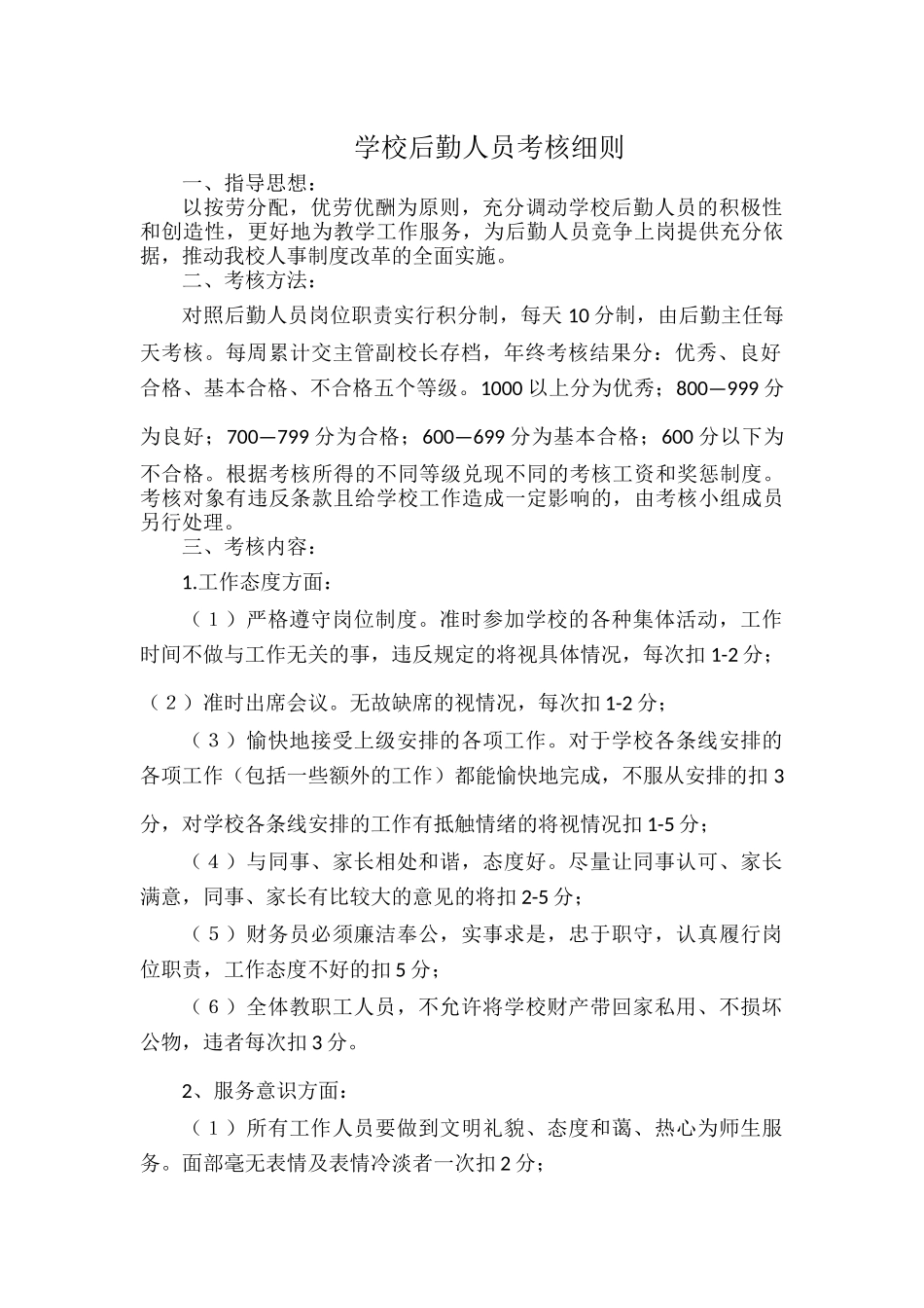 学校后勤人员考核细则.docx_第1页