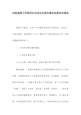 纪检监察工作规范化法治化正规化建设自查自纠报告.docx