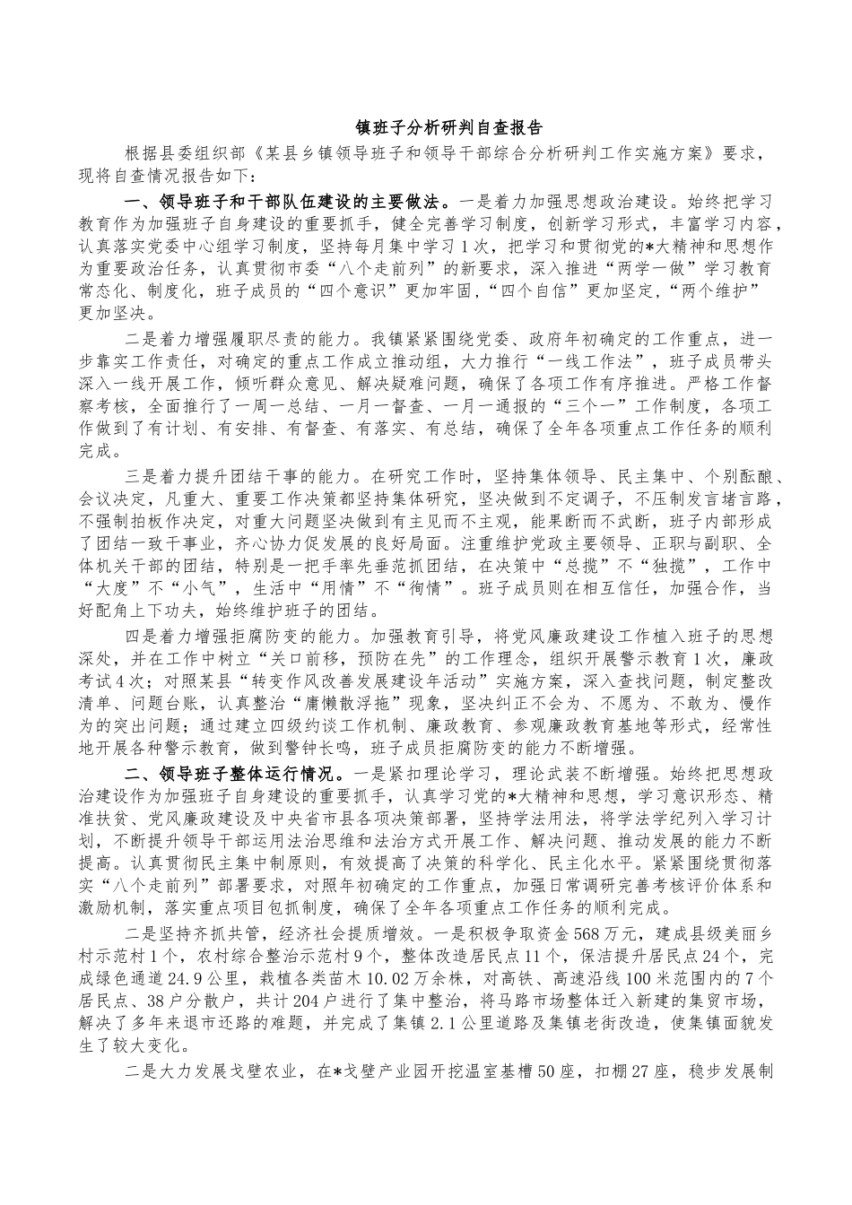 镇班子分析研判自查报告.docx_第1页