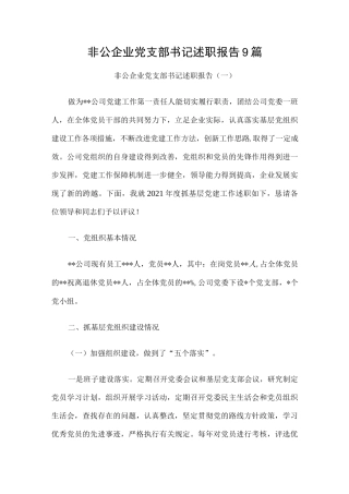 非公企业党支部书记述职报告9篇.docx