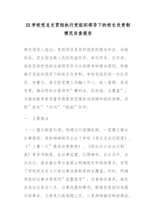 XX学校党总支贯彻执行党组织领导下的校长负责制情况自查报告.docx
