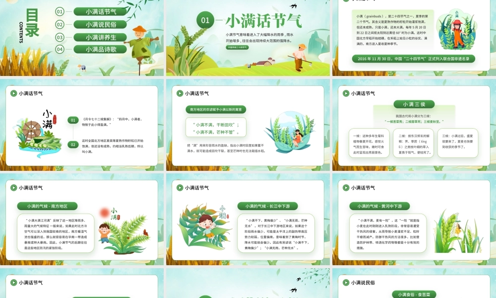 中国传统二十四节气-小满节气介绍麦穗初齐稚子娇桑叶正肥蚕食饱PPT课件（带内容）.pptx