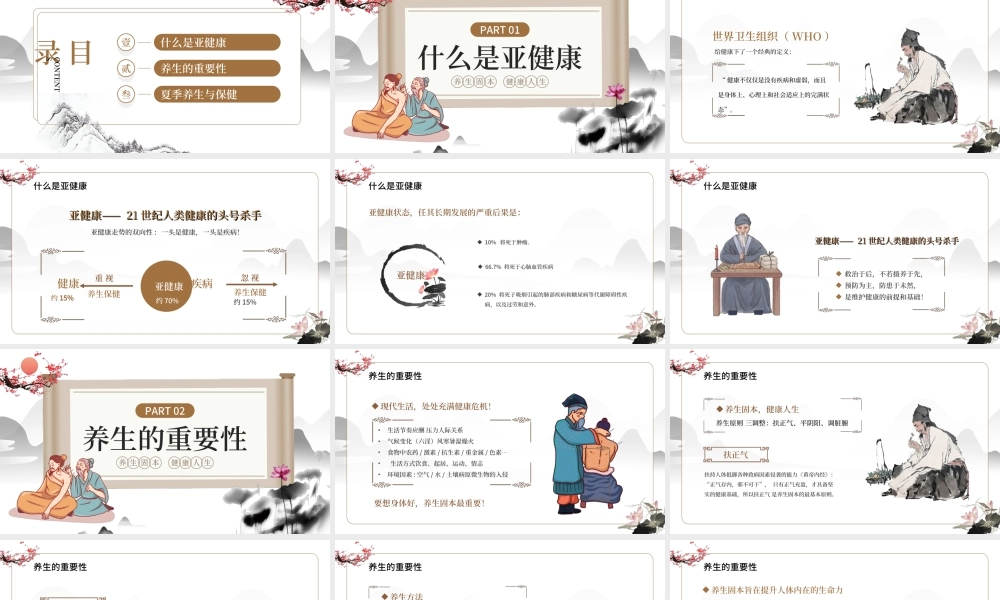 中国风传统夏季养生知识讲座-固本培元健康人身PPT课件（带内容）.ppt