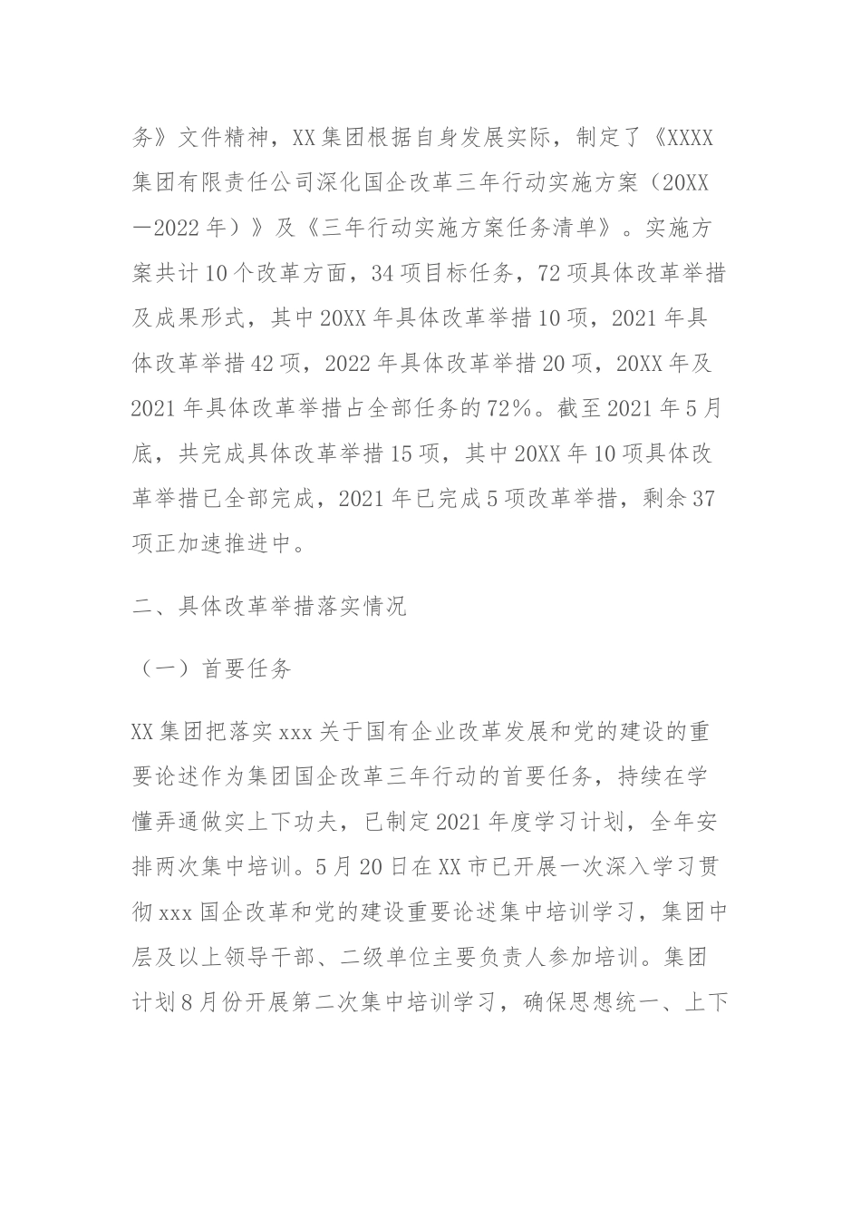 XX集团有限责任公司关于深化国企改革三年行动工作自评报告.docx_第2页