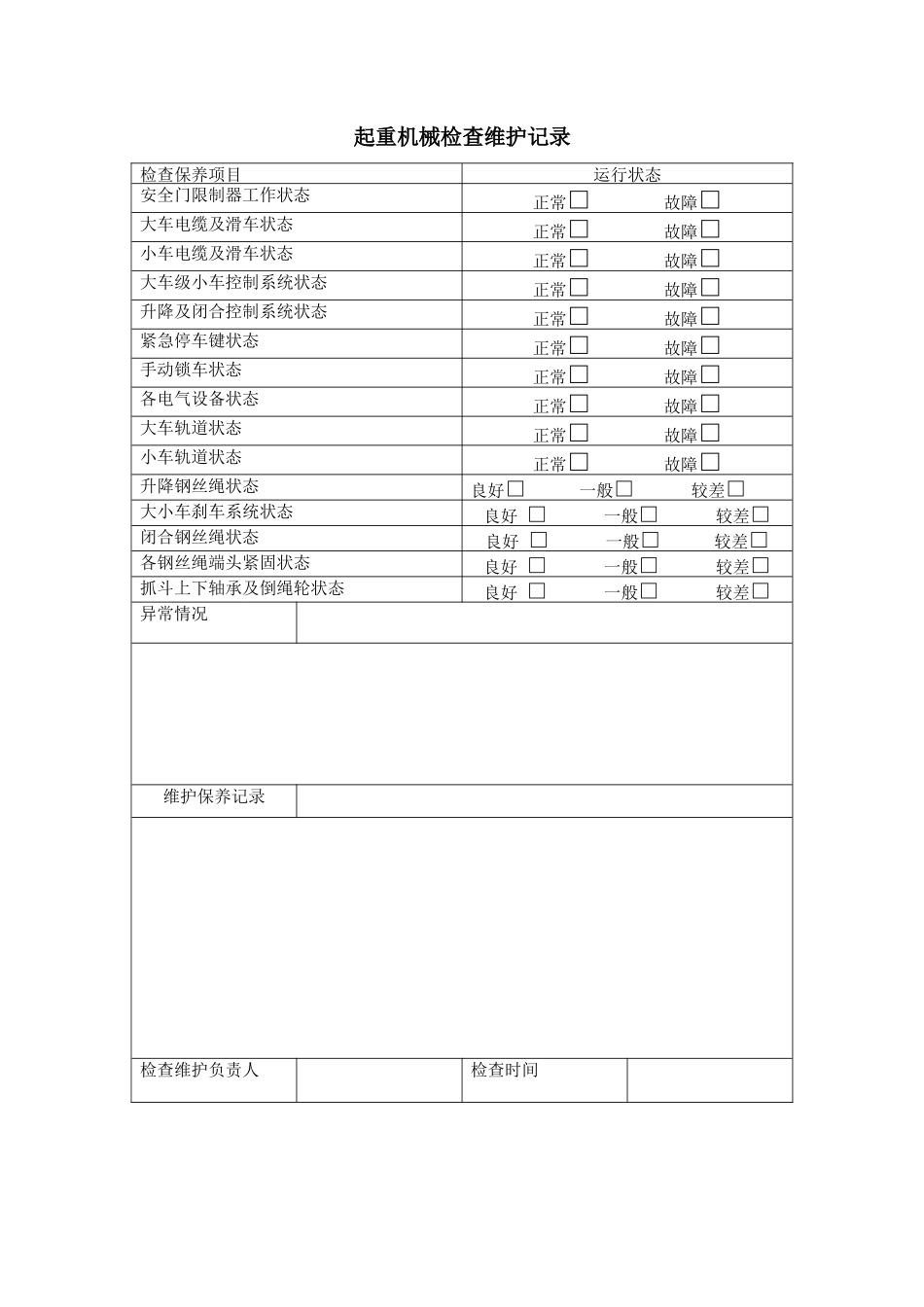 起重机械检查维护记录.docx_第1页