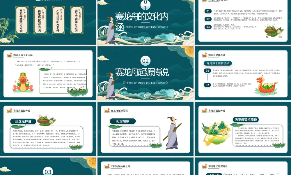 中国端午节重要习俗活动赛龙舟活动介绍PPT课件（带内容）.pptx