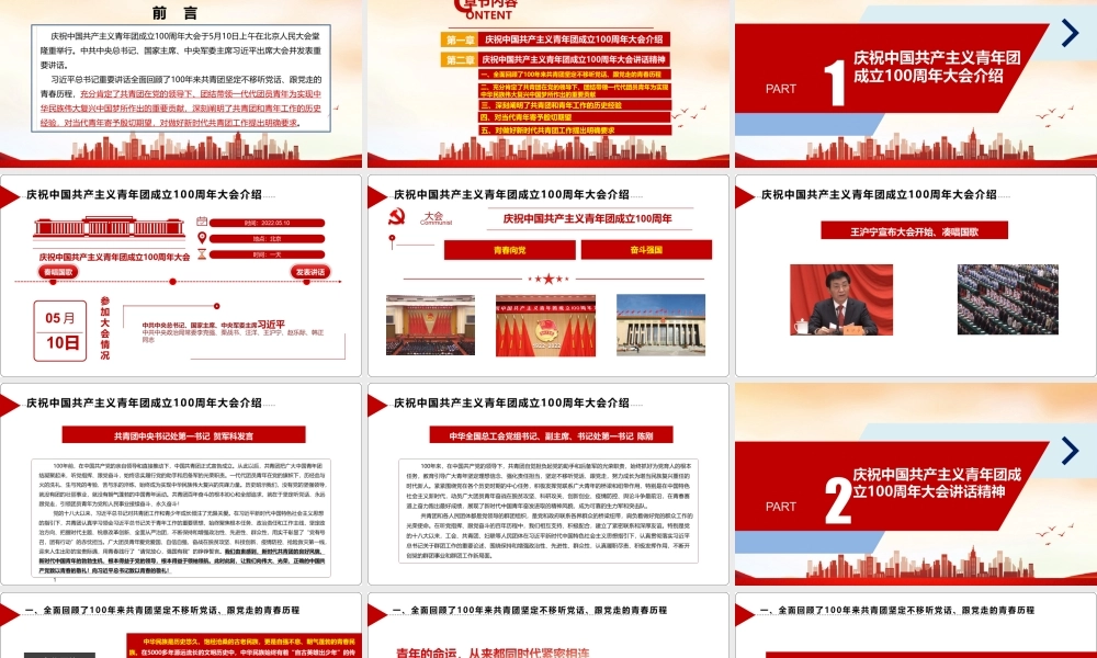 《庆祝建团一百周年》大会讲话党课PPT.ppt