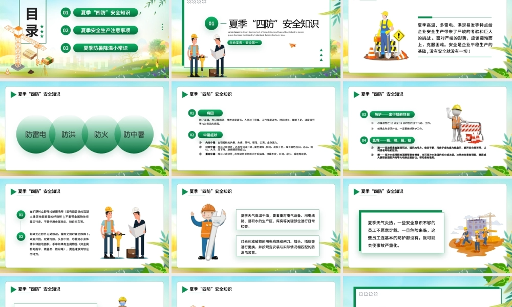 夏季安全生产培训PPT夏季“四防”安全知识防雷防洪防火防中暑PPT课件（带内容）.pptx