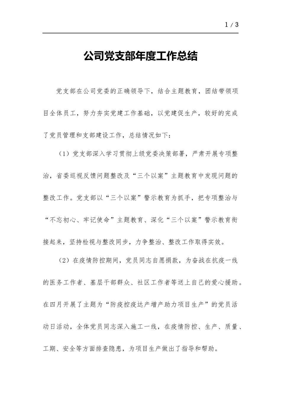 公司党支部年度工作总结.docx_第1页