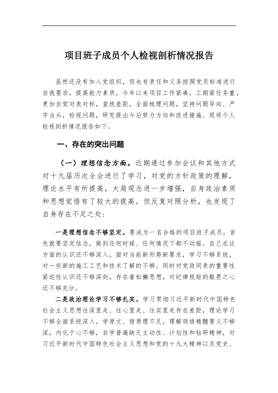 项目班子成员个人检视剖析情况报告.docx_第1页