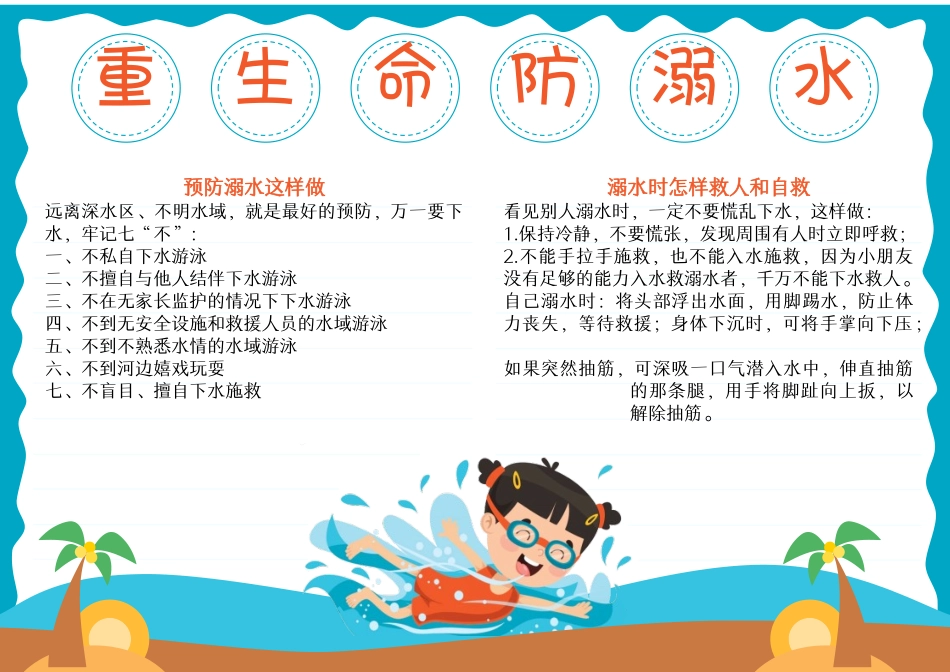 防溺水手抄报 溺水安全教育电子小报.docx_第1页