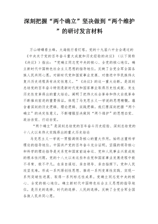 2022关于深刻把握“两个确立”坚决做到“两个维护”的研讨发言材料4篇.docx