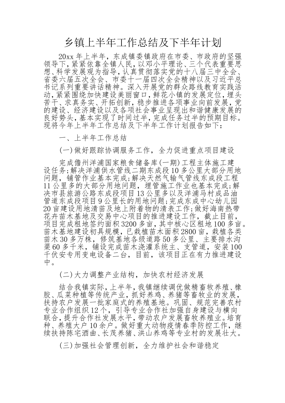 乡镇上半年工作总结及下半年计划.doc_第1页