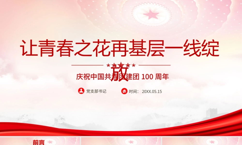 庆祝建团100周年大会讲话学习PPT让青春之花在基层一线绽放PPT课件（带内容）.ppt