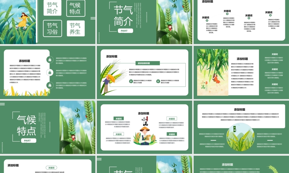 绿色文艺小清新插画风小满节气宣传策划通用PPT模板.pptx