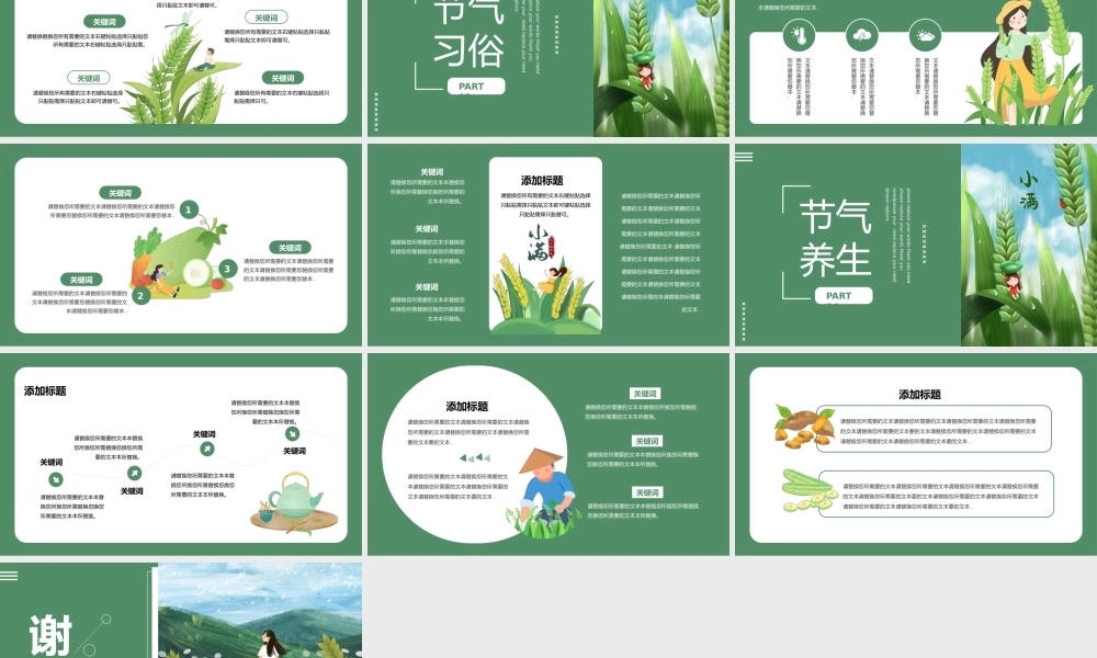 绿色文艺小清新插画风小满节气宣传策划通用PPT模板.pptx