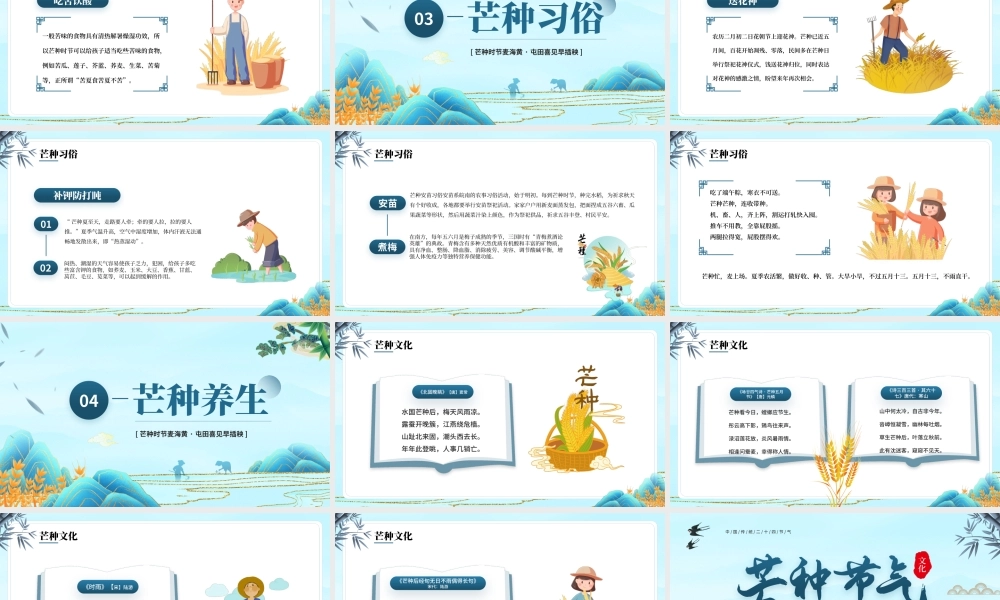 蓝色国潮风二十四节气之芒种介绍PPT模板.pptx