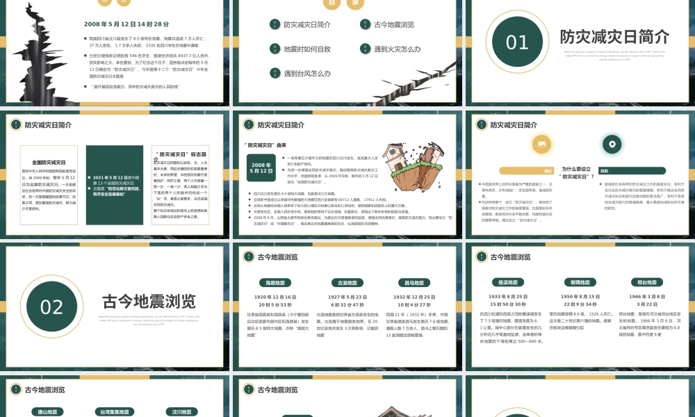 绿色黄色简约防灾减灾日宣讲PPT课件.pptx
