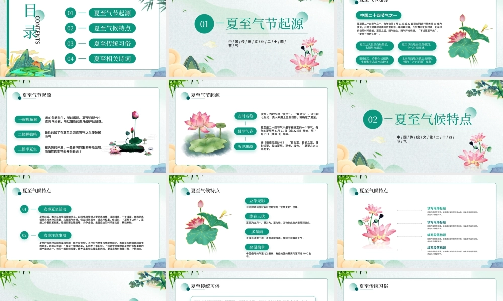中国传统文化二十四节气PPT夏至节气介绍PPT课件（带内容）.pptx