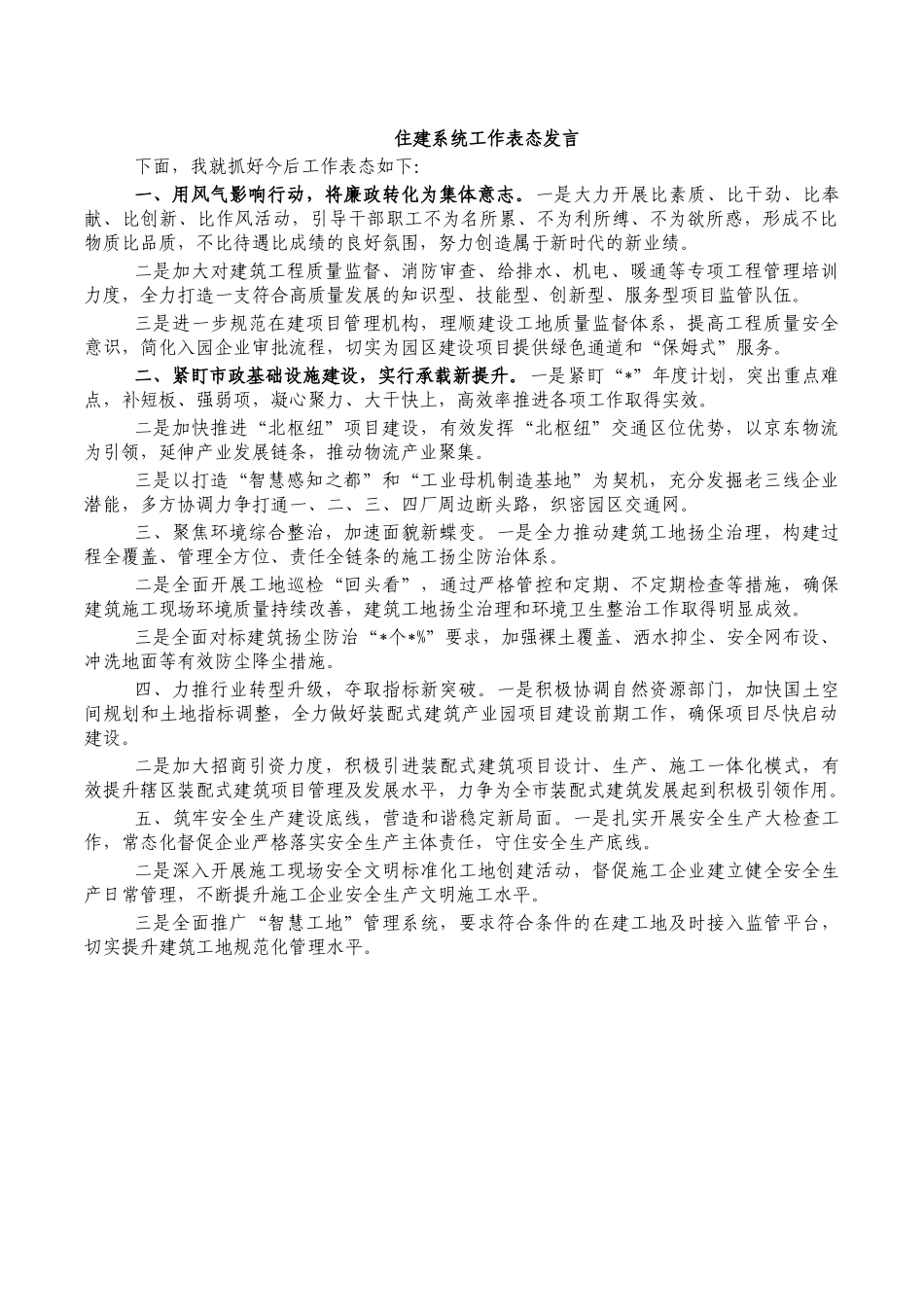 住建系统工作表态发言.docx_第1页