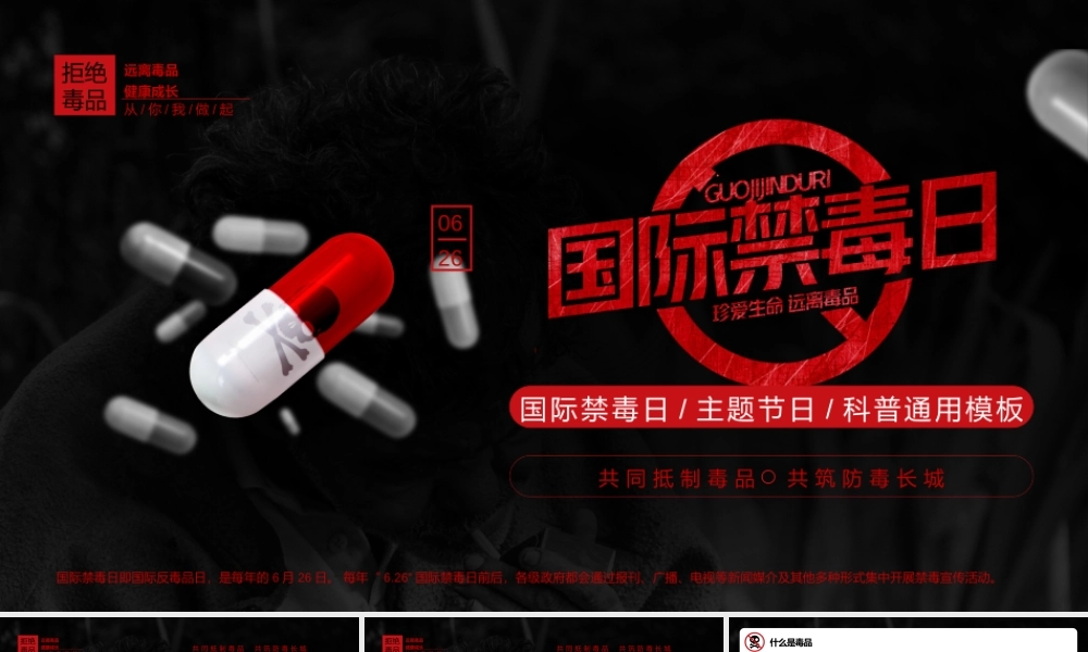 红黑色简约风国际禁毒日PPT模板.pptx