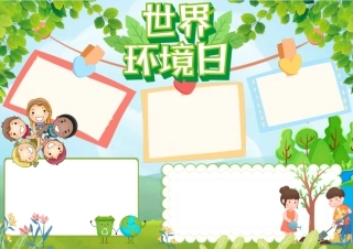 小学生卡通简约手绘绿色清新世界环境日手抄报小报.docx