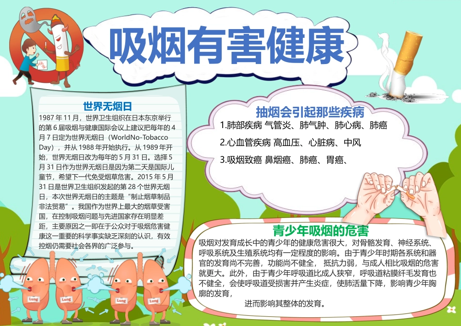 世界无烟日小报卡通吸烟有害健康小报.docx_第1页