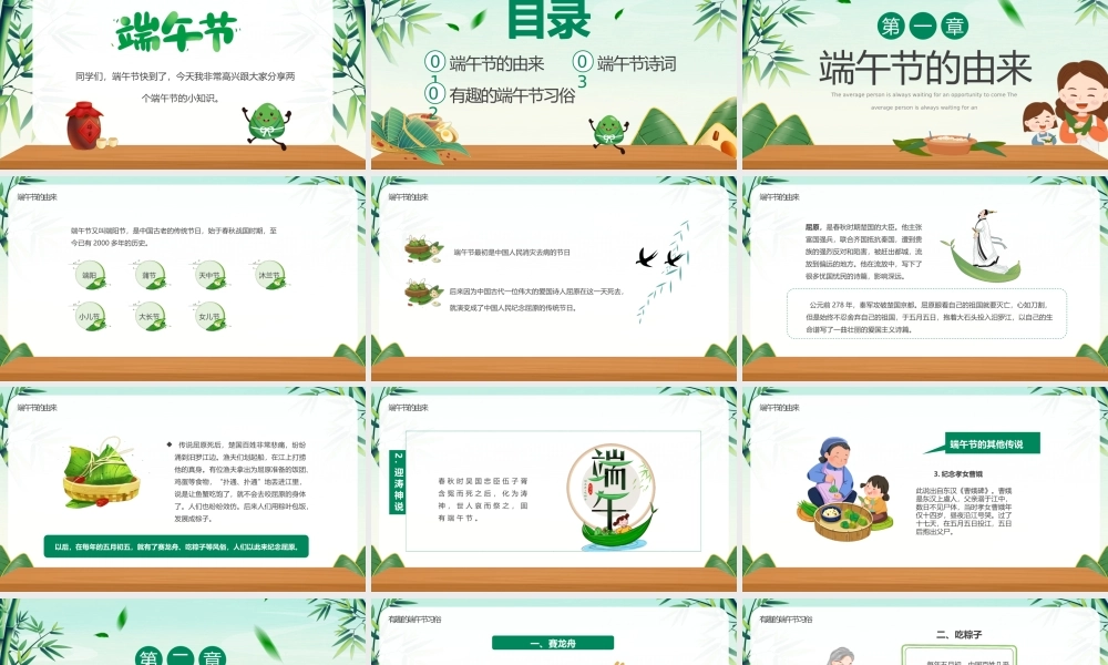 绿色卡通浓情端午端午节介绍PPT模板.pptx