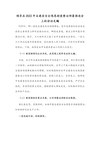 领导在2022年自建房安全隐患排查整治部署推进会上的讲话文稿.docx