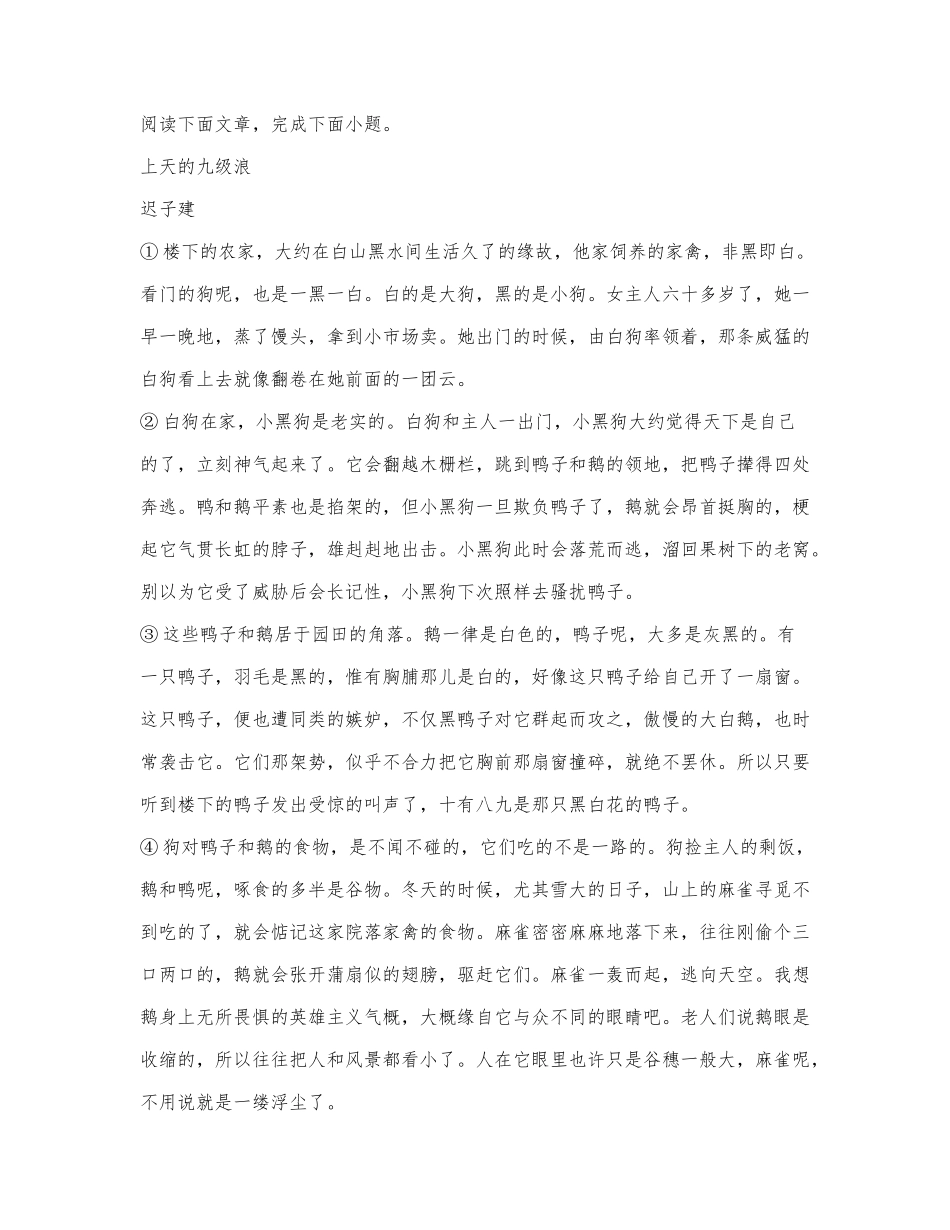 迟子建《上天的九级浪》阅读练习及答案.docx_第1页