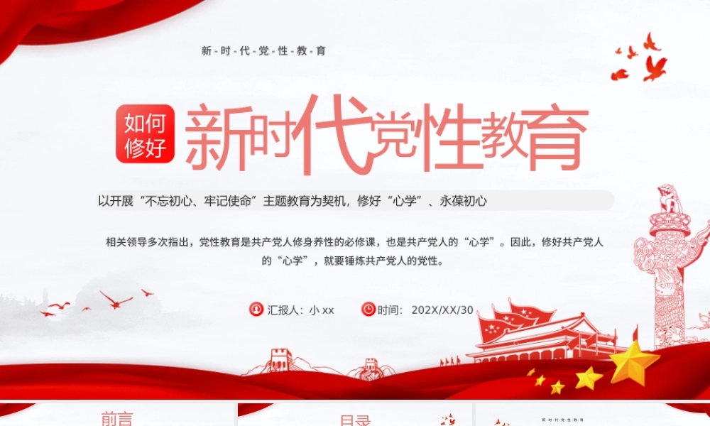 红色党政风新时代党性教育PPT模板.pptx