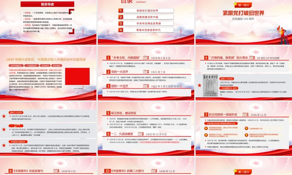 庆祝建团100周年团史团课PPT百年征程青运风云PPT课件（带内容）.pptx