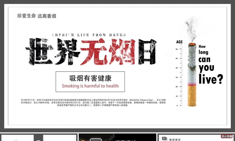531世界无烟日主题培训PPT珍爱生命远离香烟PPT课件（带内容）.ppt