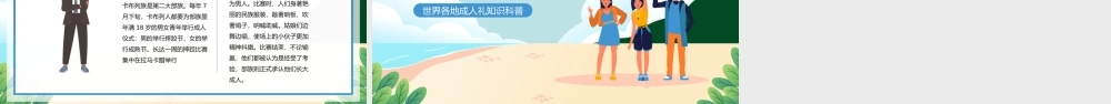 绿蓝卡通风成人礼献未来世界各地的成人礼知识科普PPT模板__ 收藏.pptx