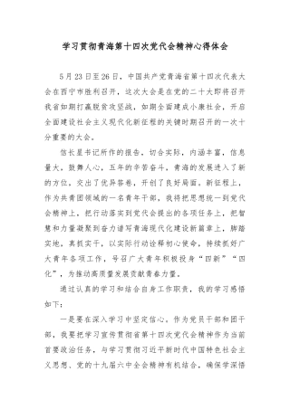 学习贯彻青海第十四次党代会精神心得体会8篇.docx