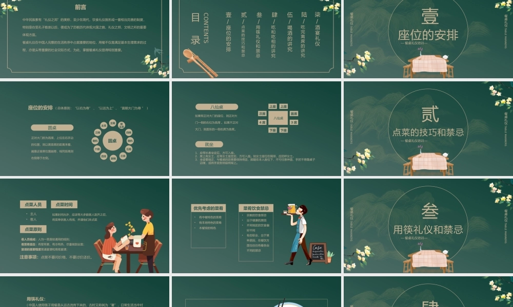 餐桌礼仪培训绿色中国风PPT模板.pptx